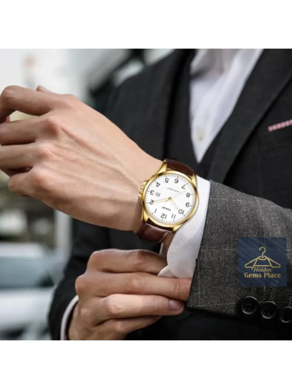 Men's Minimalist Watch 40mm Analog Quartz Faux Leather Strap Waterproof